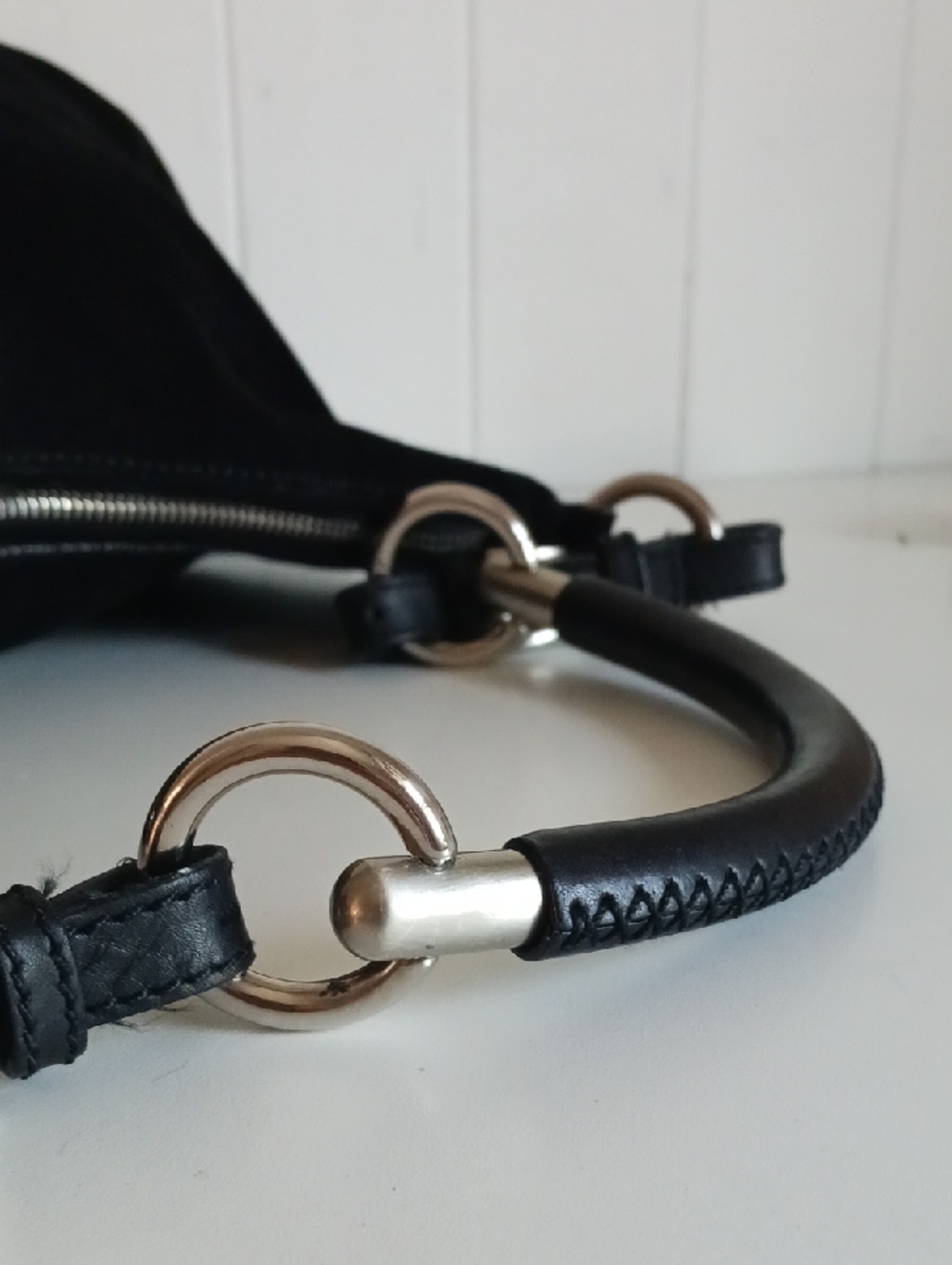 PRADA BLK SUEDE HOBO BAG. - Picture 3 of 8